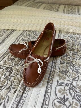 Marc Joseph Brown Leather Slip-On Driving Moccasins with White Lacing
